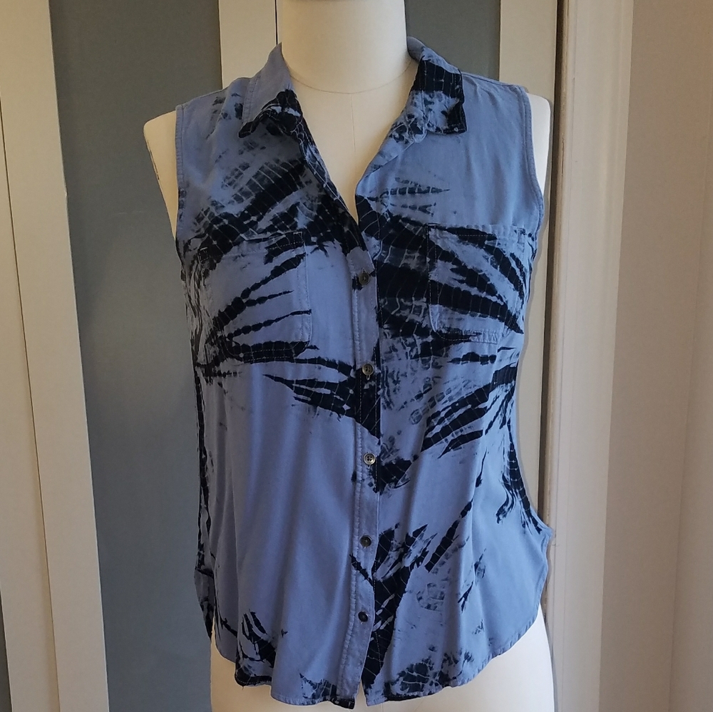 Indigo Tie Dye Split Back Tank